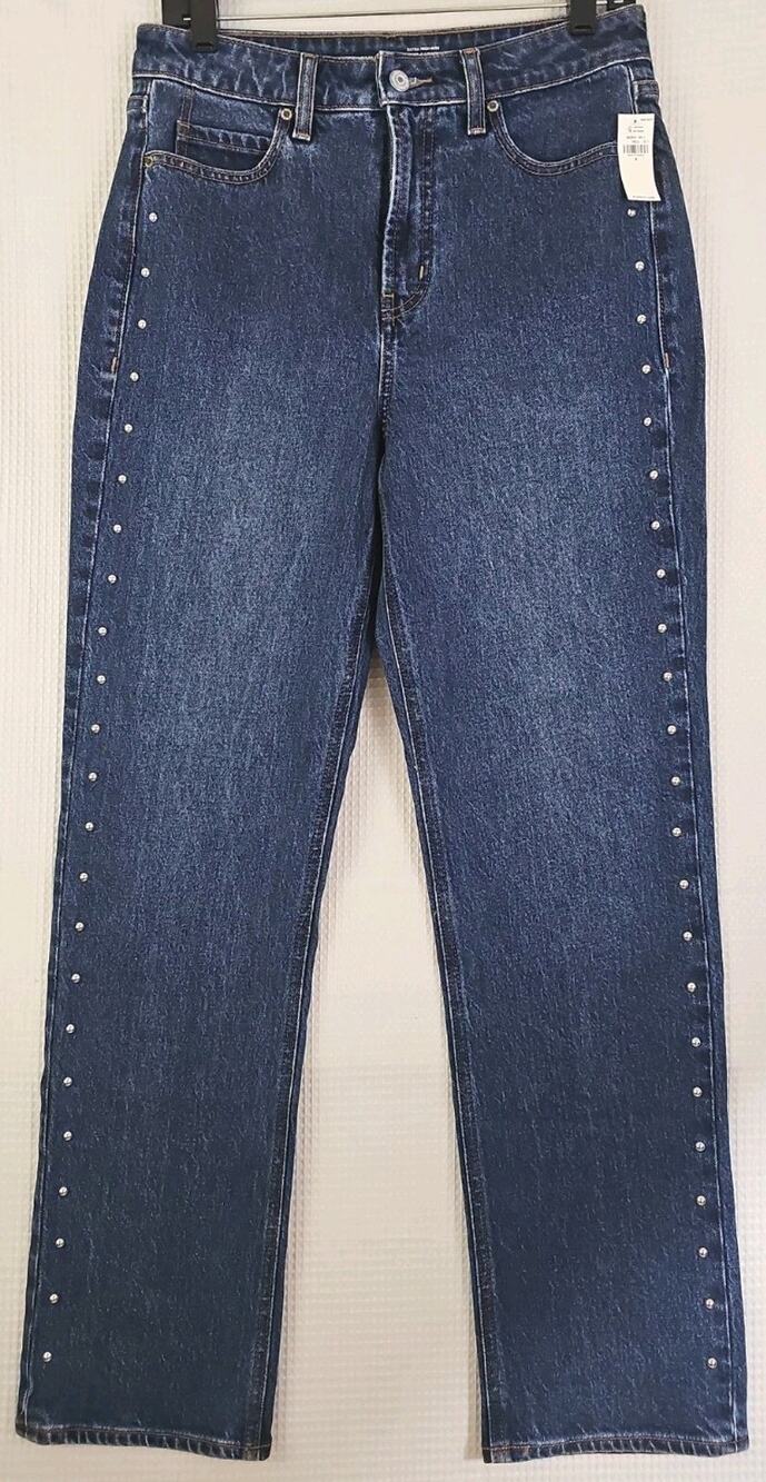 Old Navy~Woman Size 6~Extra High Rise Straight Jeans Dark Wash Stretch Denim NWT